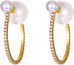 El Regalo Unique Pearl Hoop Earrings - Open C-Shape, Geometric Pearl & Rhinestone Inlay, French Fashion, Exaggerated Statement Earrings for Women & Girls