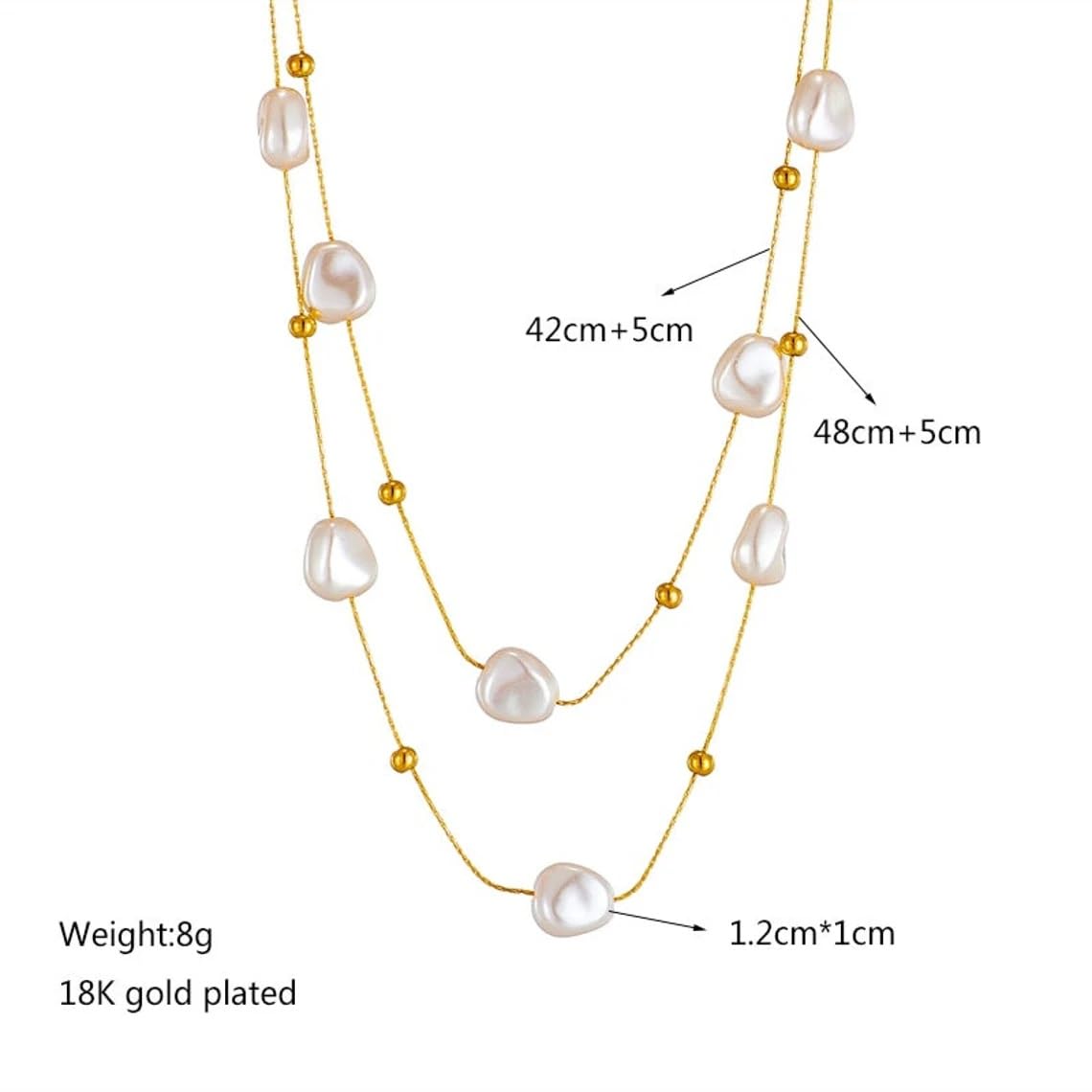 El Regalo Stainless Steel 2in1 Large Pearl Double Layered Pendant Necklace For Girls & Women- Anti Tarnish Pearls Layered Necklace