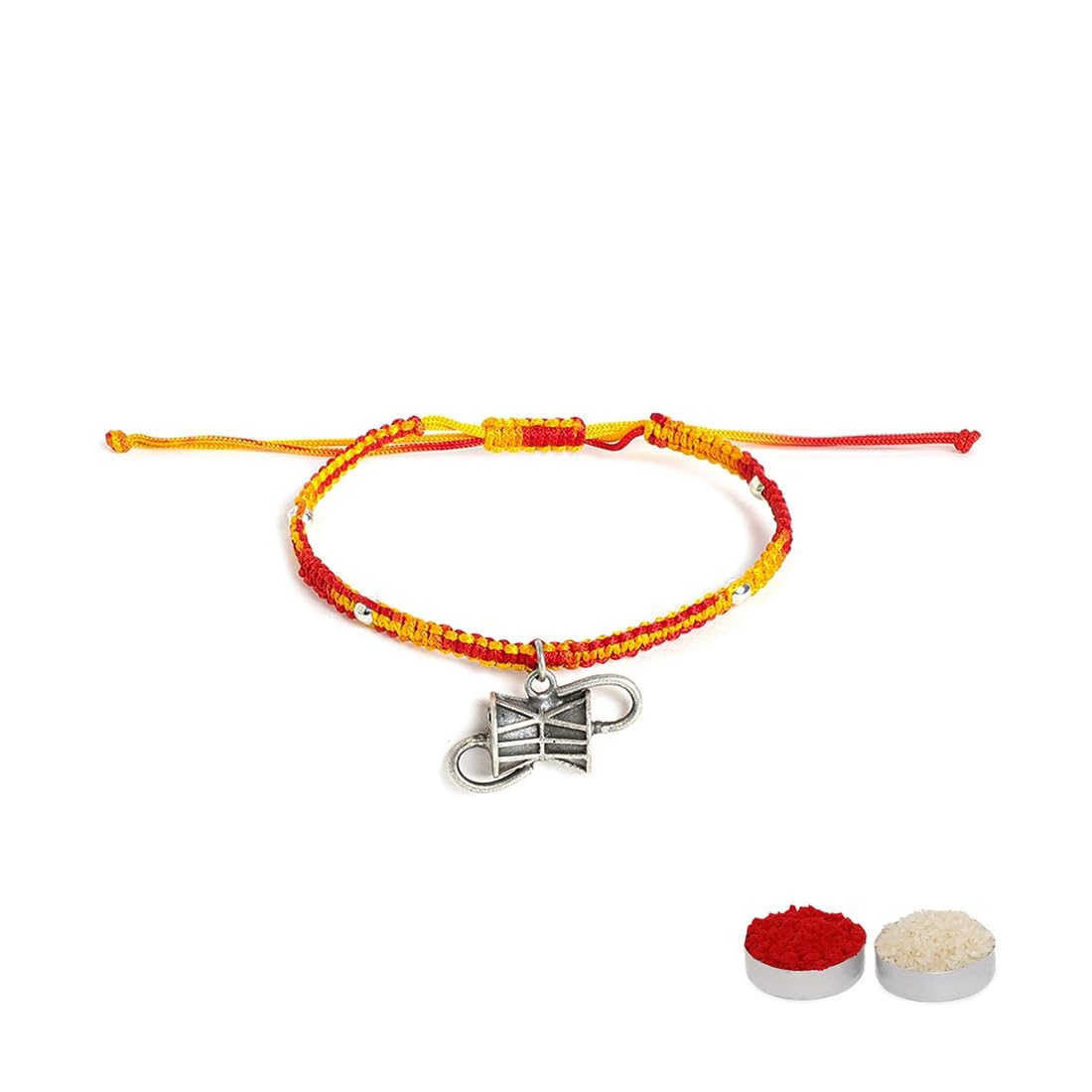 El Regalo 2PCs Shiva Damroo Bracelet Rakhi for Brothers- Antique Finish Damru Rakhi Set with Roli Chawal Shagun, Message Card in Rakshabandhan Gift Box for Bhai/Bhaiya