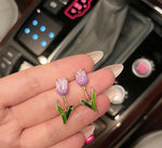 El Regalo Cute Purple Tulip Stud Earrings for Girls & Women - Fancy Tulip Flower Earrings, Elegant and Charming Design