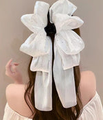 El Regalo Shimmering Big Bow Hair Claw Clips for Girls & Women- Fancy Chiffon Silk Hair Clip with Rhinestone, Large Hair Jaw Clips, Fabric Floral Bows Hair Accessories (Black)
