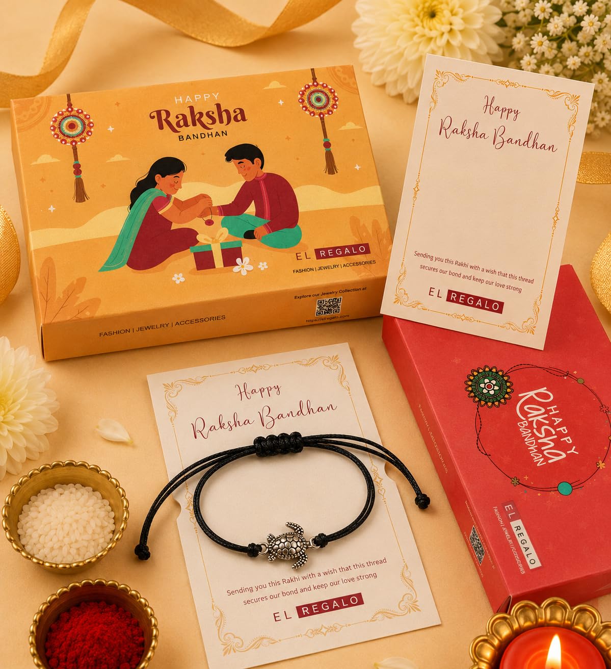 El Regalo Minimalist Cute Lucky Turtle Bracelet Rakhi for Brother- Black