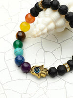 El Regalo 7 Chakra Hamsa Hand Evil Eye Unisex Bracelet for Men/Women/Girls/Boys- Yoga Reiki Natura Feng Shui Stones with Lava Beads Bracelet