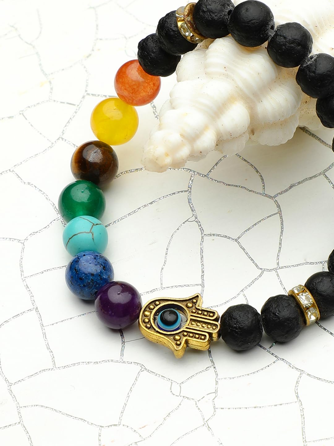 El Regalo 7 Chakra Hamsa Hand Evil Eye Unisex Bracelet for Men/Women/Girls/Boys- Yoga Reiki Natura Feng Shui Stones with Lava Beads Bracelet