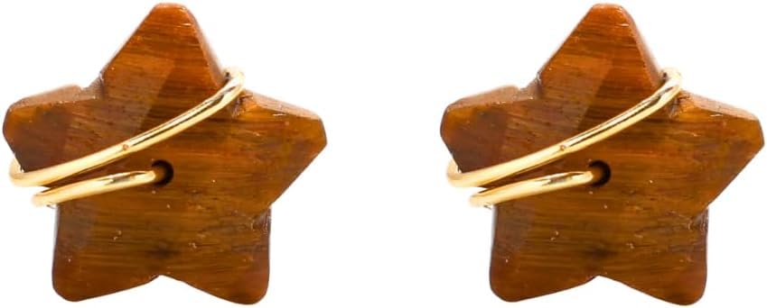 El Regalo Natural Stones Star Stud Earrings- Handcfated Wire Wrapped Celestial Star Earrings for Girls & Women (Brown Tiger Eye)