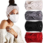 El Regalo 1 PC Knitted Winter Woolen Warm Headband with Buttons for Face Mask Cover | Cold Weather Hair Accessories Head Wrap | Criss Cross Bow Winter Headbands for Girls/Teens/Women (Off White)