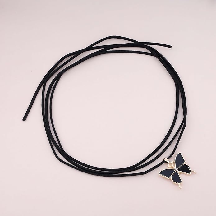 El Regalo Gothic Vintage Layered Black Velvet Butterfly Choker Necklace - Adjustable Boho Butterfly Pendant Necklace for Women & Girls