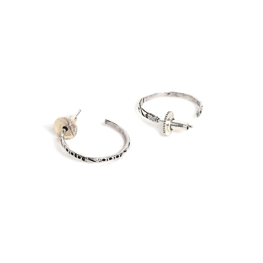 El Regalo 2 Pairs Tribal Oxidized Half Hoop Earrings, Huggie Earrings- Hammered Bohemian Oxidized German Silver Baali Earrings (Option-6)