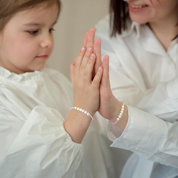 El Regalo Mother Daughter Matching Bracelet Set for 2 | Mama Mini Bead Bracelets | Mommy and Me Adjustable Heart Bracelet Set | Pink Crystal Beaded Mom-Daughter Bracelet for Women Girls (Mini-Mama)