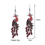 El Regalo Vintage Ethnic Peacock Earrings for Women- Elegant Oil Drop Rhinestone Dangle Earring Party Jewelry (Red)