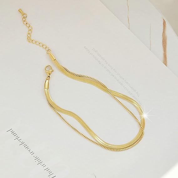 El Regalo Stainless Steel Double Layers 1 Leg Anklet - 1PC Anti-Tarnish, Waterproof Anklets for Girls & Women (Style-1)
