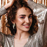 El Regalo Women's & Girl's Cross Curved Earrings, Curved Stick Front Back Linear Drop Hypoallergenic Earrings (Silver AD)