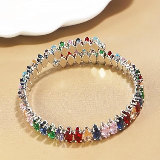 El Regalo Marquise Cut Crystals Tennis Bracelet for Women - Adjustable Bypass Wrap Bracelet, Cubic Zirconia Jewelry Gift (Multi Colored)