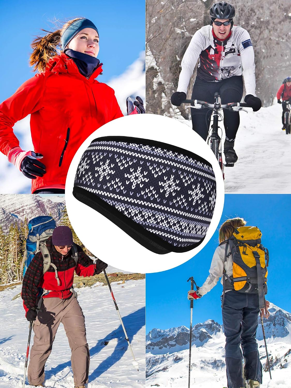 Boao 2 Pieces Ear Warmer Headbands Fleece Winter Headbands for Adult Kids Winter Supplies (Snowman Style)