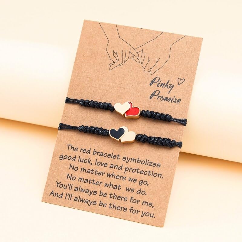 El Regalo Unisex 2PCs BFF Best Friends Hearts Friendship/Couple Bracelets, Pinky Promise BFF Long Distance Matching Hearts Bracelets for Besties