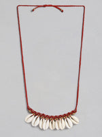 El Regalo Bohemian Gypsy Hippie Cowrie Beads Collar Macrame Choker Necklace for Girls & Women | Adjustable Retro Cowrie Handmade Beach Choker Necklace (Red Macrame Cowrie Necklace)