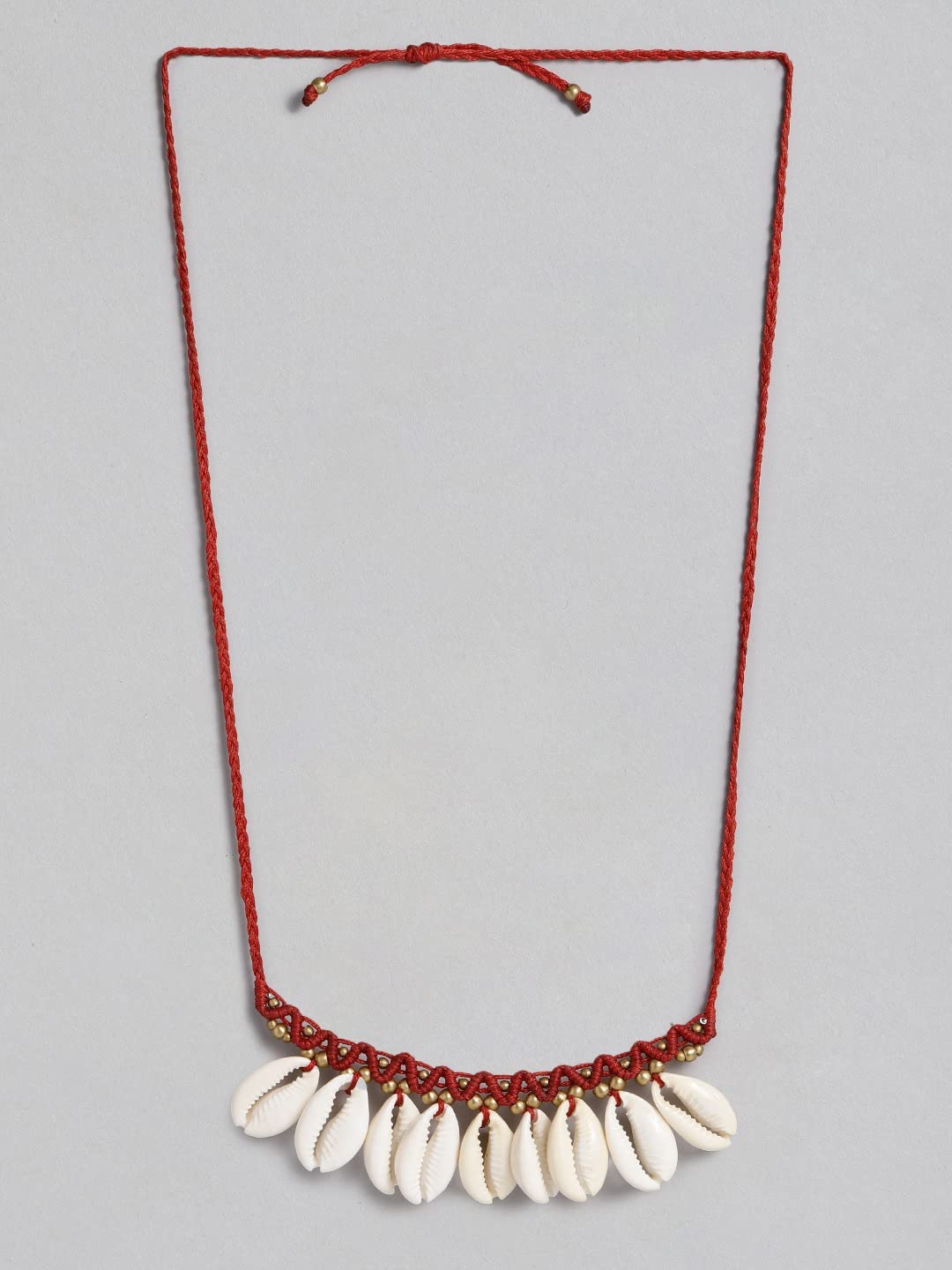El Regalo Bohemian Gypsy Hippie Cowrie Beads Collar Macrame Choker Necklace for Girls & Women | Adjustable Retro Cowrie Handmade Beach Choker Necklace (Red Macrame Cowrie Necklace)