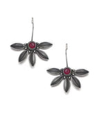 El Regalo Silver toned Oxidized Hook Earrings for Girls & Women- Red Stones Handcrafted Ethnic Tribal Boho Traditional Earrings