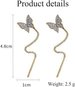 El Regalo CZ Butterfly Threader Chain Earrings for Women, Teen Girls- Butterfly Dangling Earrings- Rhinestone Butterfly Long Tassel Threader Dangle Earrings (Gold)