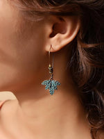 El Regalo Bohemian Antique Leaf Hook Earrings - Patina Finish Nature Inspired Dangle Earrings with Wooden & Bead Accents (Style-1)