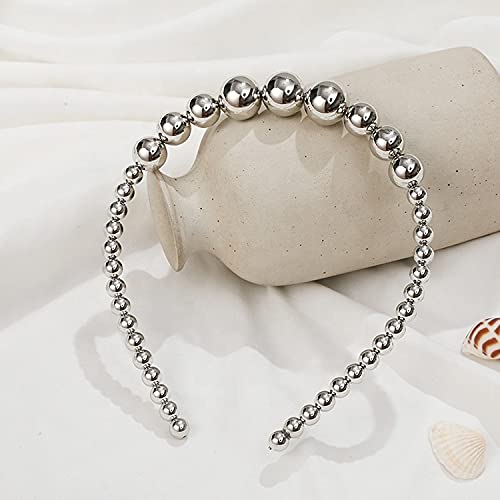 El Regalo 2 PCs Pearls Bridal Headband Set | Fancy Metallic Golden & Silver Beads Pearls Hairbands for Girls/Teens & Women Girls - Bridal Party Hair Accessories