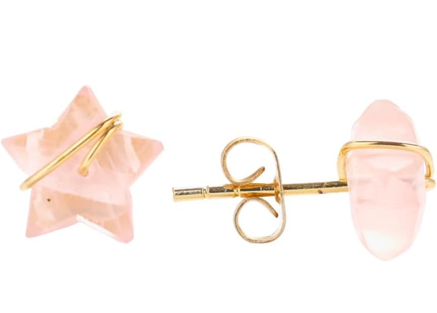 El Regalo Natural Stones Star Stud Earrings- Handcfated Wire Wrapped Celestial Star Earrings for Girls & Women (Pink Rose Quartz)