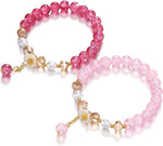 El Regalo 4PCs Cute Flower Bracelets- Shiny & Colorful Flower Charm Bracelets Set- Handmade Crystal Beaded Daisy Bracelets for Women Girls (Colors Option-2)