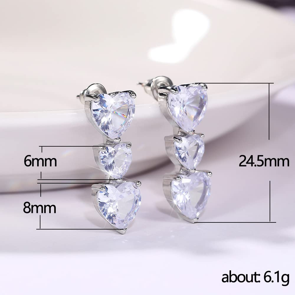 El Regalo Triple Heart CZ Dangle Earrings for Women | Romantic 3-Tier Heart Drop Earrings | Sparkling Cubic Zirconia Crystal Earrings | Valentine's Day, Anniversary & Gift Jewelry
