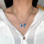 El Regalo 2 PCs Best Friend Butterfly Necklaces for Girls- Matching Butterfly Pendant Necklace Set BFF Friendship Necklace, Dainty Jewelry Gifts for Women Teen Girls (Blue BF Butterfly)