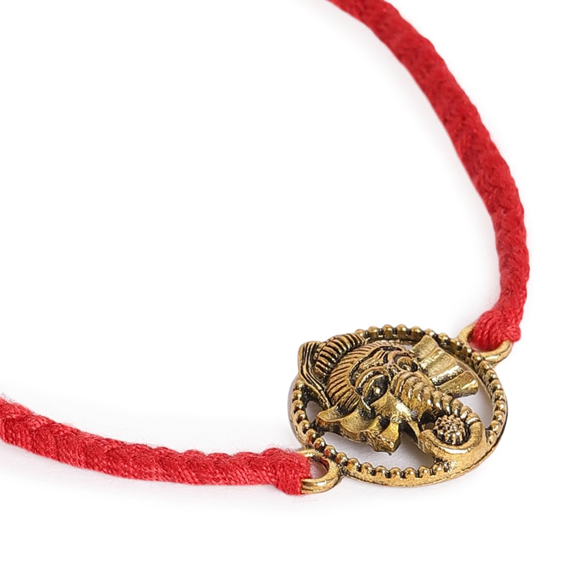 El Regalo OM Ganesha Red Thread Rakhi for Brother/Bhai/Bhaiya- Auspicious OM/Aum, Ganesha Rakhi with Roli Chawal Shagun, Rakhi Message Card in Rakhi Gift Box (Ganesha Gold)
