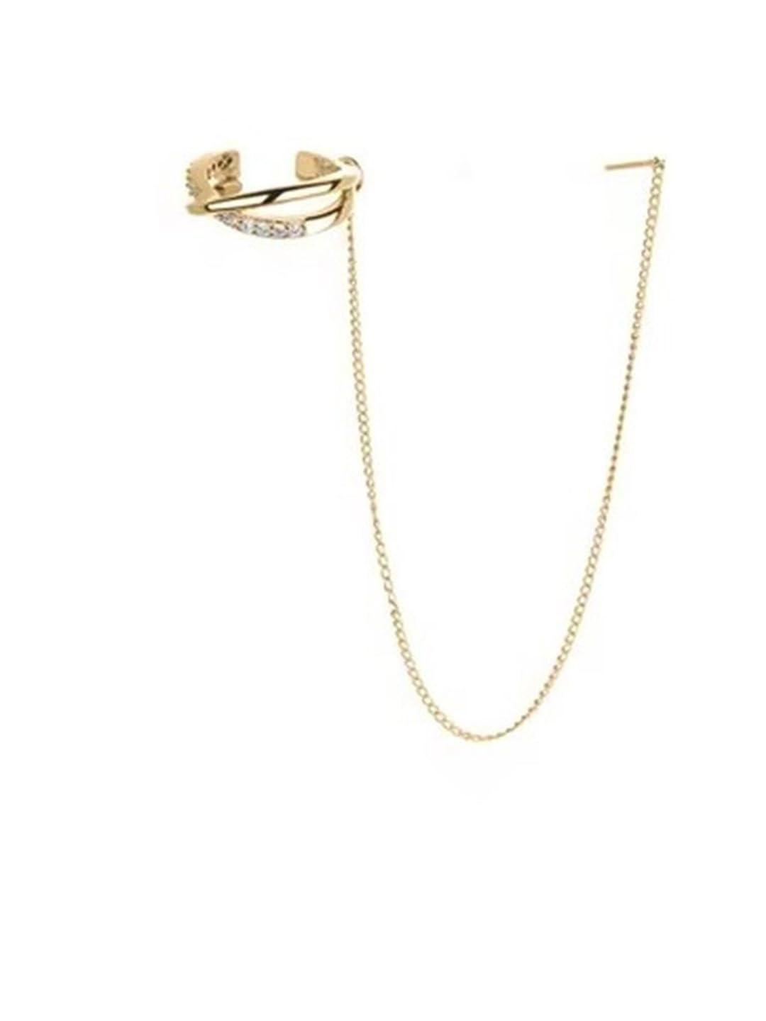 El Regalo Cubic Zirconia Cuff Chain Earrings for Women - Threader Earrings - Criss Cross & Braided Ear Cuff with Long Link Chain - Non-Piercing Cartilage Clip-on Jewelry Gift (Style-2)