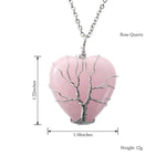 El Regalo Tree of Life Wire Wrapped Heart Shape Natural Quartz Stones Healing Crystal Chakra Pendant Necklace - Perfect Valentines Day Gift for Girls & Women (Rose Quartz)