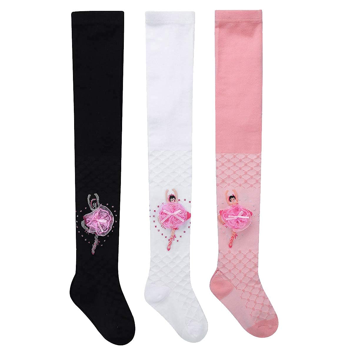 El Regalo Kids Girls Baby Ballet Dance Princess Tights Stockings Pantyhose | 1 pair | Princess Cotton Legging Stocking Pants Socks (Black Medium (4-6 Years))
