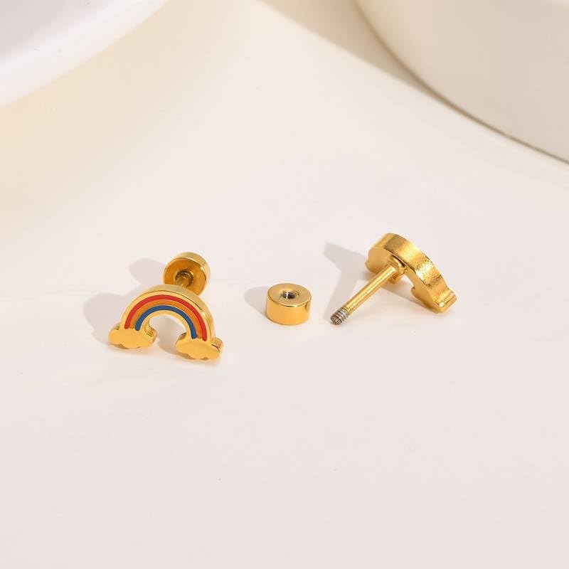 El Regalo 2 Pairs Waterproof Red Strawberry & Cloud Rainbow Stud Earrings for Women Teens Girls - Stainless Steel Hypoallergenic Dainty Small Piercing Earrings Search this page (Gold & Silver- B)