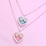 El Regalo 2 PCs Best Friends Heart-shaped Photo Box Pendant Necklace for Girls/Besties/Soul Sisters- BFF Jewelry Gift (Rainbow Heart Photo Pendant)