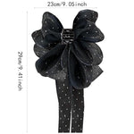 El Regalo Shimmering Big Bow Hair Claw Clips for Girls & Women- Fancy Chiffon Silk Hair Clip with Rhinestone, Large Hair Jaw Clips, Fabric Floral Bows Hair Accessories (White)