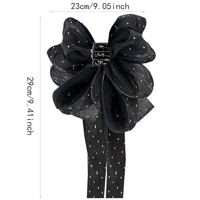 El Regalo Shimmering Big Bow Hair Claw Clips for Girls & Women- Fancy Chiffon Silk Hair Clip with Rhinestone, Large Hair Jaw Clips, Fabric Floral Bows Hair Accessories (White)