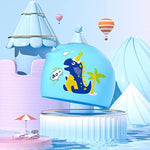 El Regalo 2 PCs Kids Swimming Caps Set- Silicone Swimming Hat for Girls Boys Waterproof Bathing Caps for Long & Short Hair with Unicorn, Astronaut, Heart, Fairy Mermaid (Dinosaur & Astronaut)