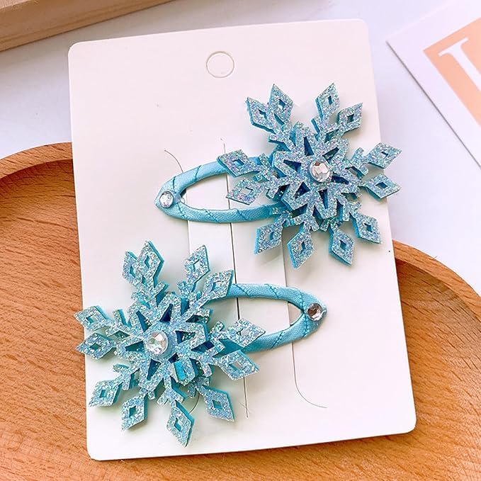 El Regalo 4 PCs Beautiful Snowflake Hair Pins - Snowflake Hair Clips Blue White Christmas Hair Accessories Xmas Rhinestone Hairpin Glitter Snowflake Barrettes (Big Snowflakes)