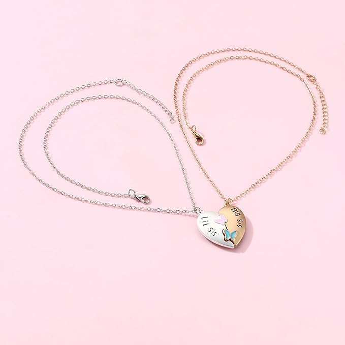 El Regalo 2PCs Big Sis/Lil Sis Magnetic Butterfly Heart Necklaces Set for Girls/Sisters/Best Friends/Soul Sisters