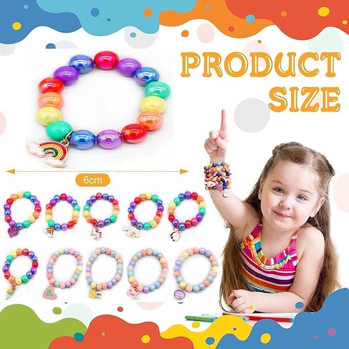 El Regalo 2PCs Girls Kids Rainbow Beads Charms Bracelets Set- Heart, Unicorn, Mermaid, Rainbow, Star charms for Baby Toddler Girls Kids (Rainbow & Unicorn)