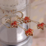 El Regalo Gold Open Hoop Fall Maple Leaf Dangle Earrings - Elegant Sparkling Crystal Cubic Zirconia Rhinestone Earrings for Women