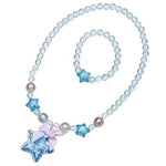 El Regalo 1 Pair Girls Kids Glittery Star Beads Princess Necklace & Bracelet Sets- Acrylic Star Beads Princess Necklace Bracelet Jewelry Set for Girls Kids (Blue Star)