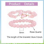 El Regalo 2PCs Natural Crystals Butterfly Bracelets Set- Real Crystals Healing Stones Bracelet Combo for Women (Pink Rose Quartz)