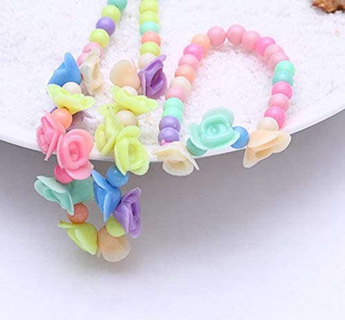 El Regalo Girls' Necklace & Bracelet Jewelry Set For Kids & Baby Girls | Safe & Soft for Skin (Flowers)