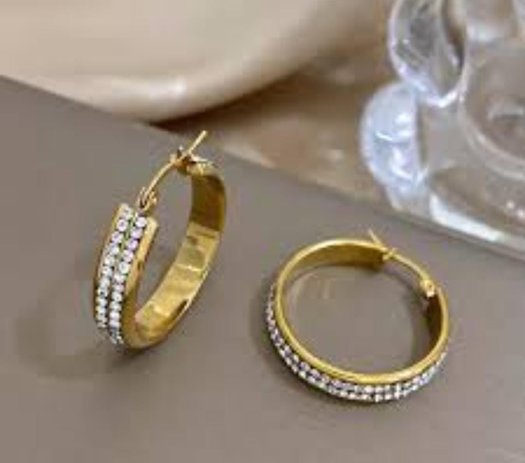 El Regalo Stainless Steel CZ Cubic Zirconia Hoop Earrings for Women | Double Row Round Hoops | Waterproof, Anti-Tarnish Surgical Steel Earrings with 2mm AAA CZ Stones