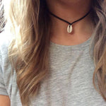 El Regalo Bohemian Shell Pendant Unisex Adult Necklace- Cowrie Choker Black Leather Cord Adjustable Necklace