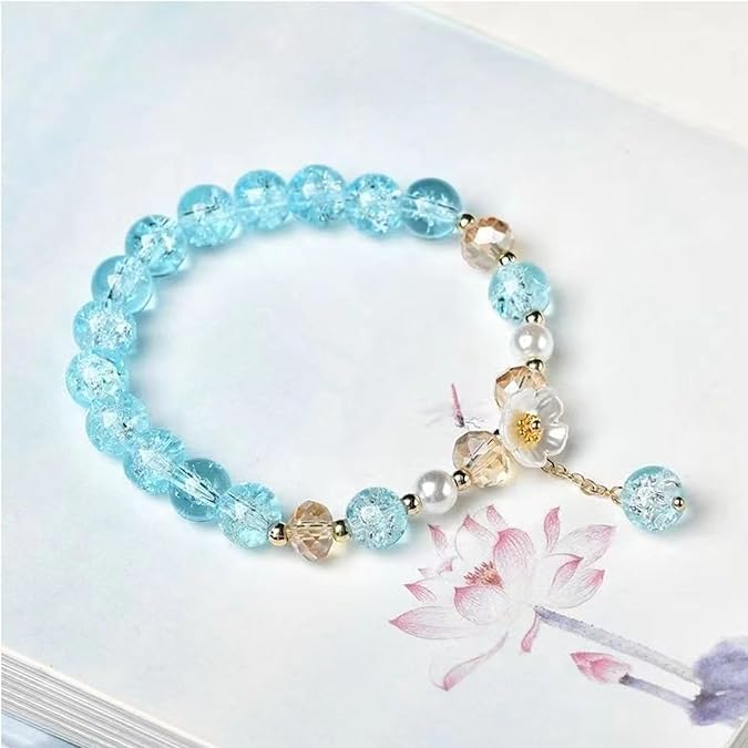 El Regalo 4PCs Cute Flower Bracelets- Shiny & Colorful Flower Charm Bracelets Set- Handmade Crystal Beaded Daisy Bracelets for Women Girls (Colors Option-1)