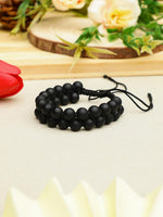 El Regalo 1 PC Tiger Eye & Black Onyx Matte Finish Double Layered Unisex Adjustable Bracelet - Men & Women Bracelet For Reiki Healing (Black Matt Stones Bracelet)