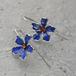 El Regalo Womens Vintage Bohemian Style Enamel Flower Earrings - Silver Tone, Trendy Long Hook Floral Earrings